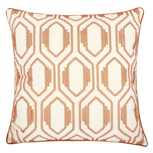 Geometric Embroidered Throw Pillow Rust Unique Piece Furniture with rust stitch piped edge on Tampa Home & Garden Store