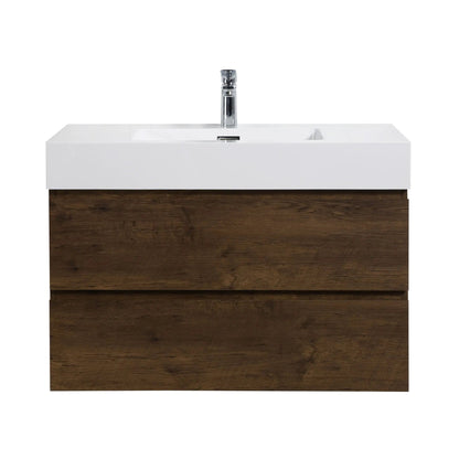 Alice wall-mounted vanity with white sink, wood base, chrome faucet by Unique Piece Furniture on Tampa Home & Garden Store