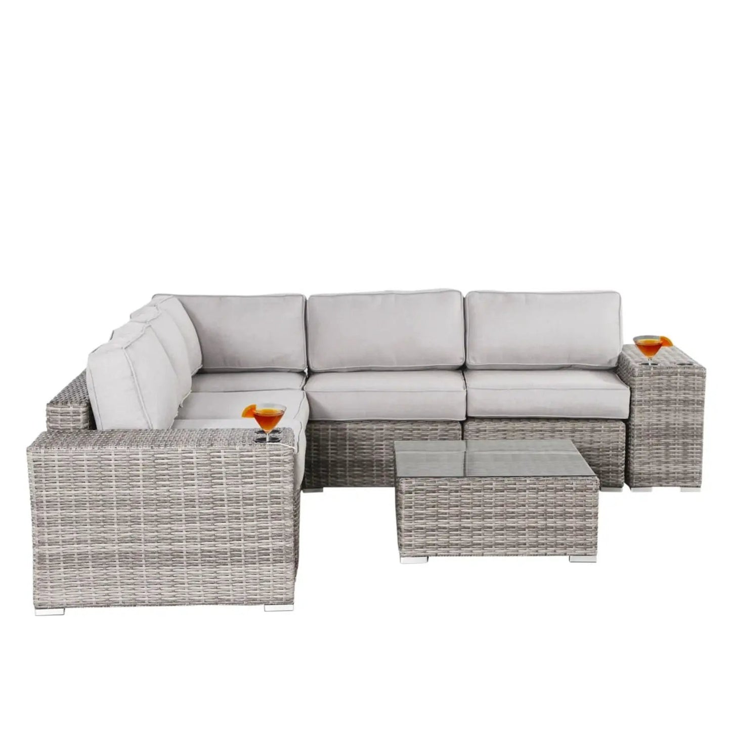 Modern patio rattan sectional set with cushions, gray wicker frame by Unique Piece Furniture on Tampa Home & Garden Store