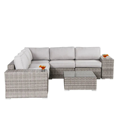 Modern patio rattan sectional set with cushions, gray wicker frame by Unique Piece Furniture on Tampa Home & Garden Store
