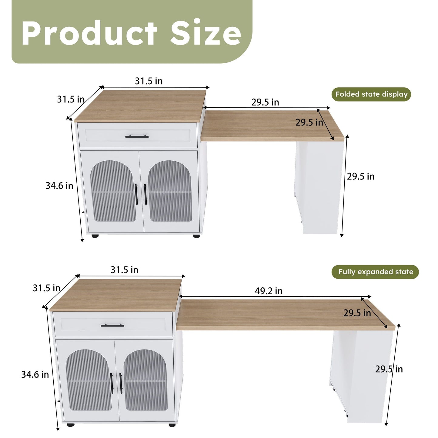 Expandable Kitchen Island With Power Outlet wood top white base by HouseOfZazla on Tampa Home & Garden Store