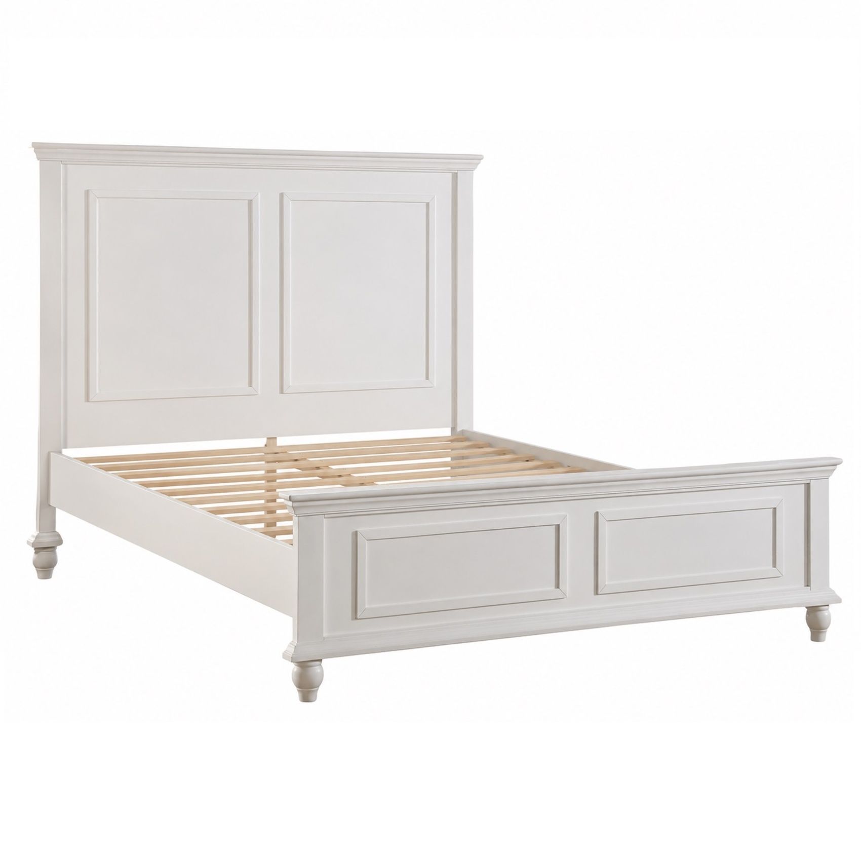 3 Piece Bedroom Set white wood bed frame with paneled headboard and footboard by HouseOfZazla on Tampa Home & Garden Store