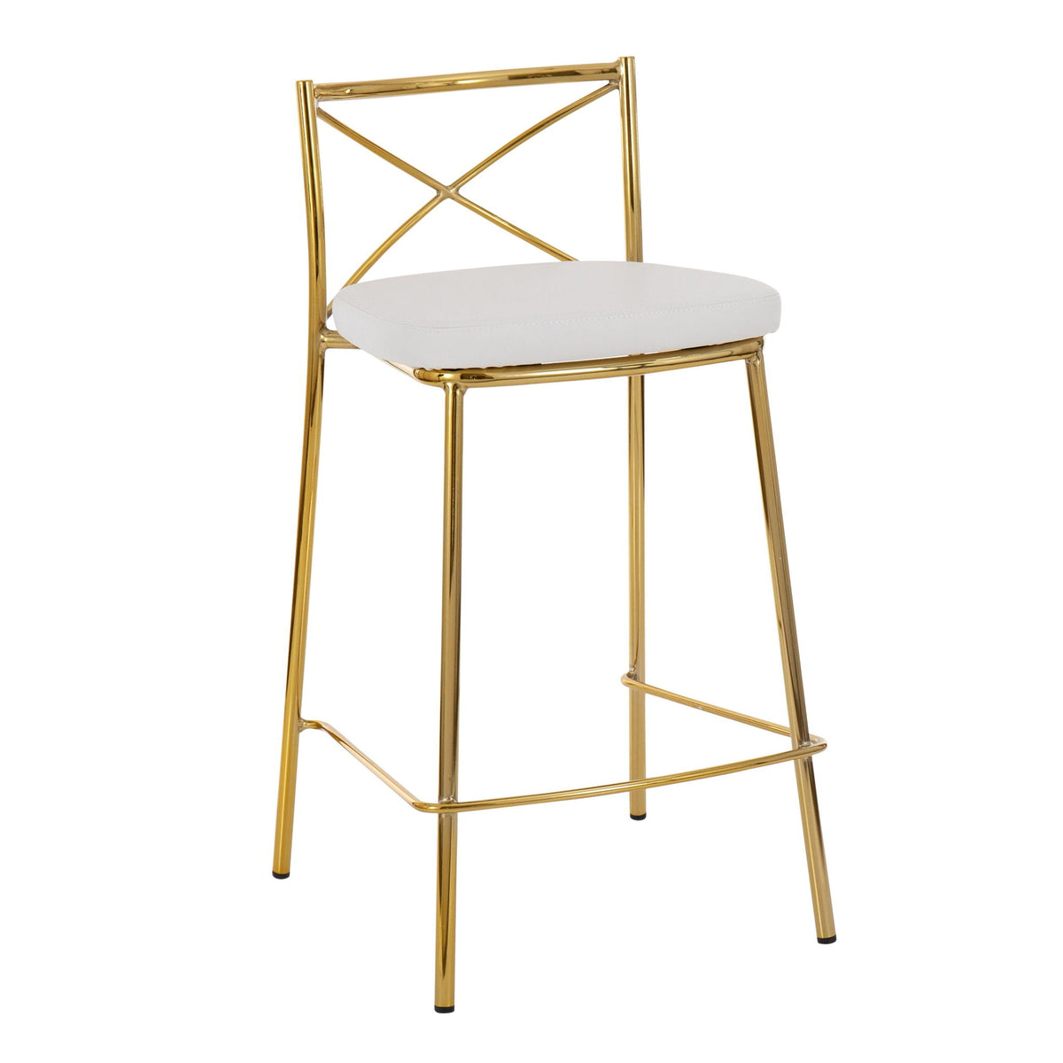 Modern Charlotte counter stools set of 2, HouseOfZazla, gold frame with white seat cushions on Tampa Home & Garden Store