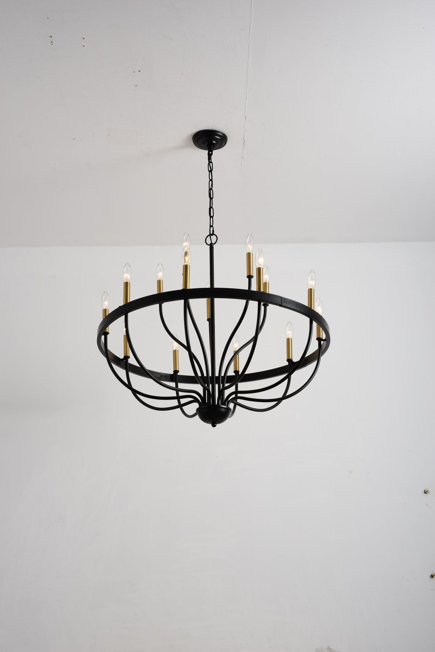 18-Light Industrial Iron Candle Chandelier by HouseOfZazla with black ring and gold candle sleeves on Tampa Home & Garden Store