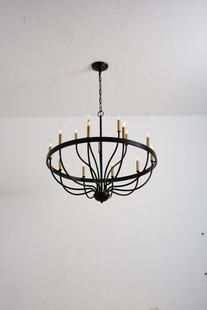 18-Light Industrial Iron Candle Chandelier by HouseOfZazla with black ring and gold candle sleeves on Tampa Home & Garden Store