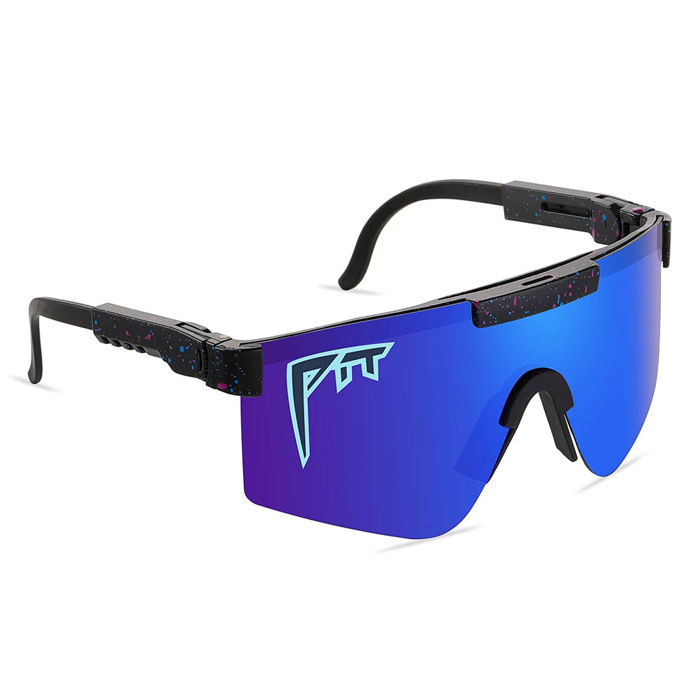Pit Viper Sunglasses UV400 with blue-purple mirrored lens and speckled black arms on Tampa Home & Garden Store