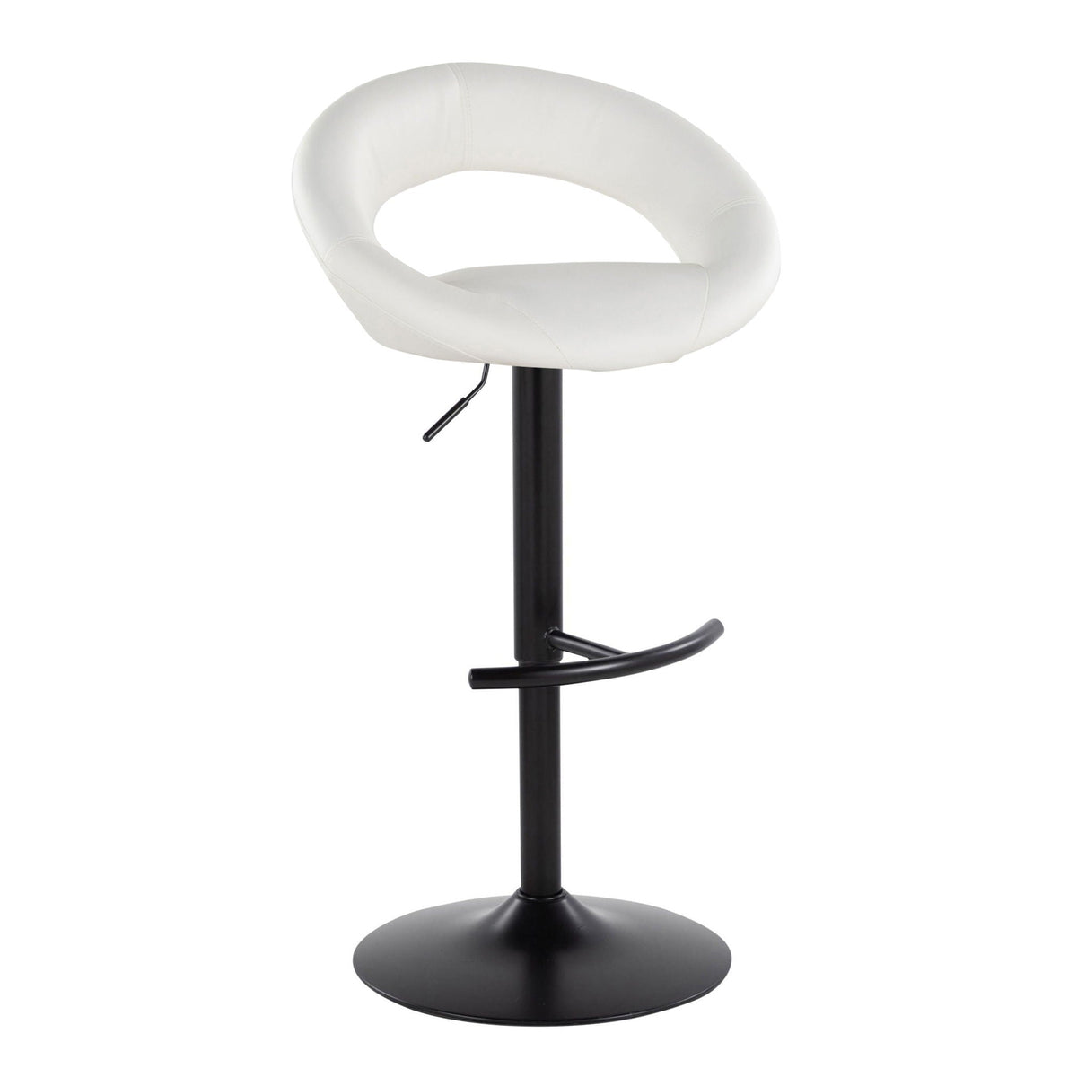 HouseOfZazla white leather adjustable barstool with swivel and T footrest on black pedestal on Tampa Home & Garden Store