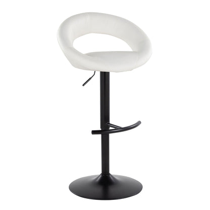 HouseOfZazla white leather adjustable barstool with swivel and T footrest on black pedestal on Tampa Home & Garden Store