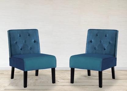 Reese armless tufted accent chairs set of 2, teal velvet upholstery with black legs on Tampa Home & Garden Store
