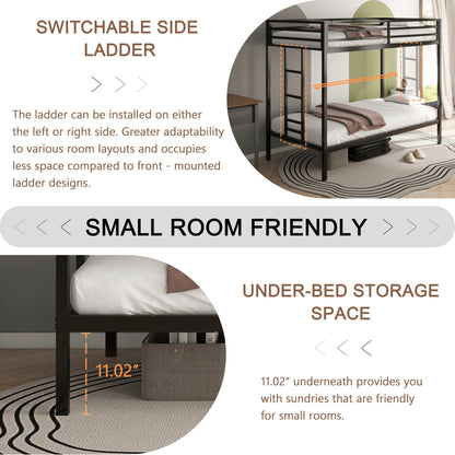 Adam Twin Over Twin Bunk Bed Black metal by HouseOfZazla with switchable side ladder on Tampa Home & Garden Store