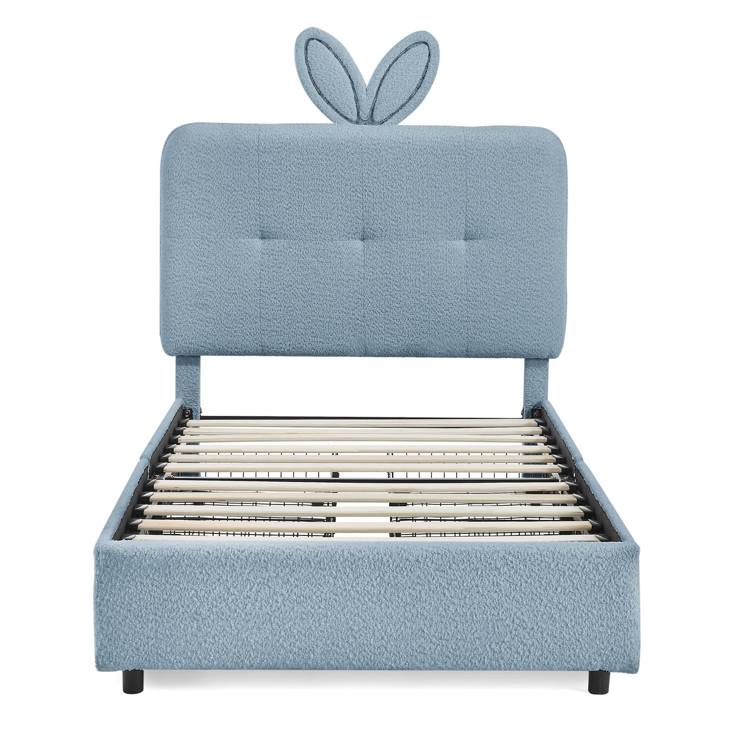 Twin size kids upholstered bed with oversized blue rabbit-ear headboard by HouseOfZazla on Tampa Home & Garden Store