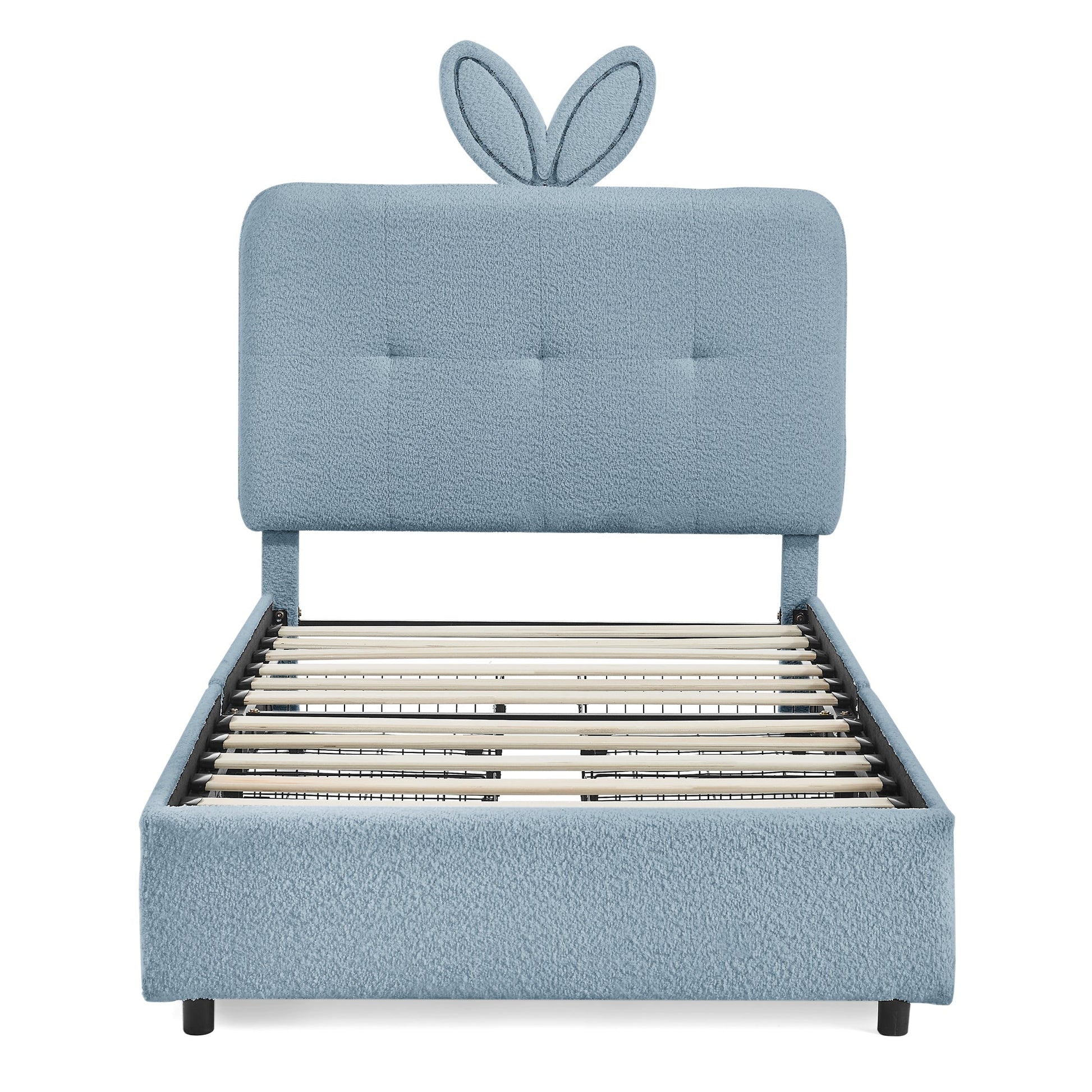 Twin size kids upholstered bed with oversized blue rabbit-ear headboard by HouseOfZazla on Tampa Home & Garden Store