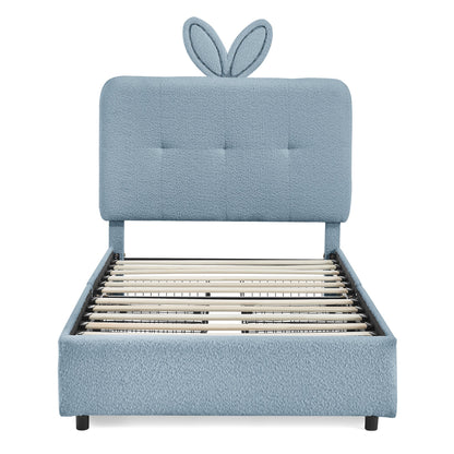 Twin size kids upholstered bed with oversized blue rabbit-ear headboard by HouseOfZazla on Tampa Home & Garden Store
