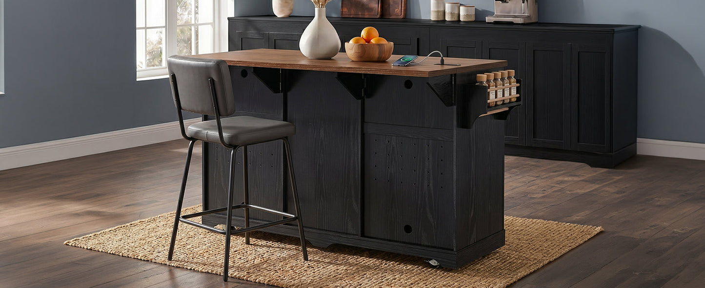 K&K 72in farmhouse kitchen island with fridge storage & power outlet in dark wood on Tampa Home & Garden Store