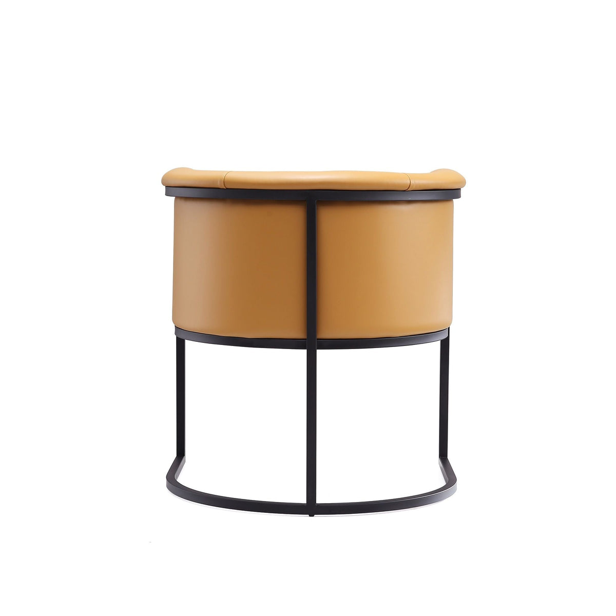 Cosmopolitan dining chair by HouseOfZazla with tan leather seat and geometric black metal frame on Tampa Home & Garden Store