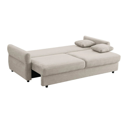 Haran pull-out sleeper sofa with storage in beige textured fabric, includes cushions on Tampa Home & Garden Store