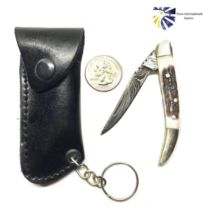 Damascus toothpick TF-11 knife with bone handle and leather sheath Titan International Knives on Tampa Home & Garden Store