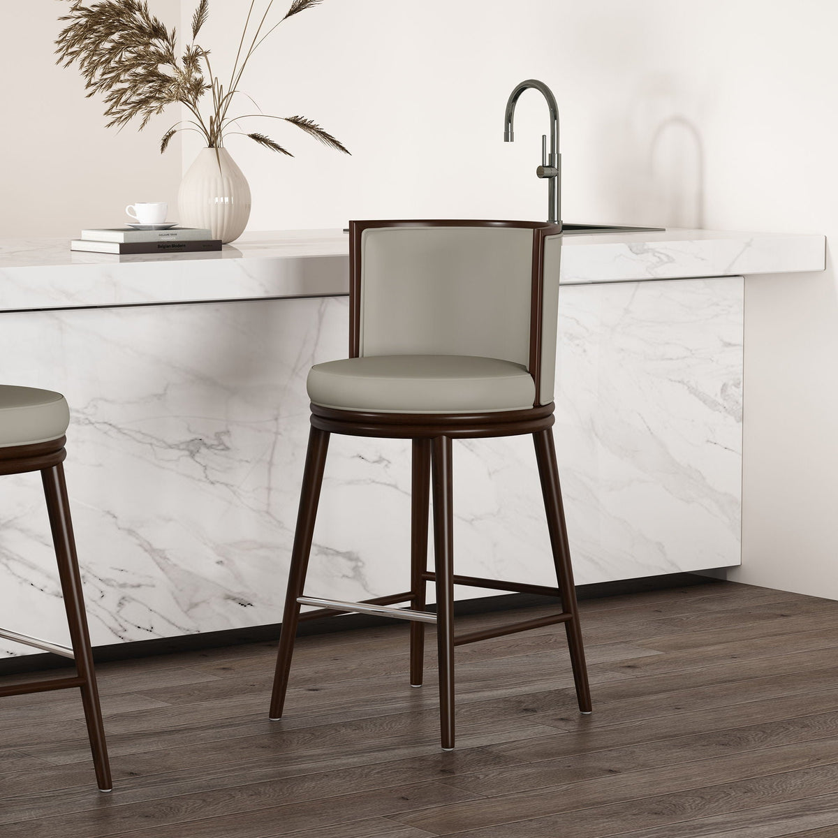 Evalyn Barstool by HouseOfZazla, bar-height stool with cream cushion and dark wood frame on Tampa Home & Garden Store