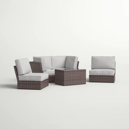 Rattan patio sectional sofa set with gray cushions and square coffee table in brown wicker on Tampa Home & Garden Store