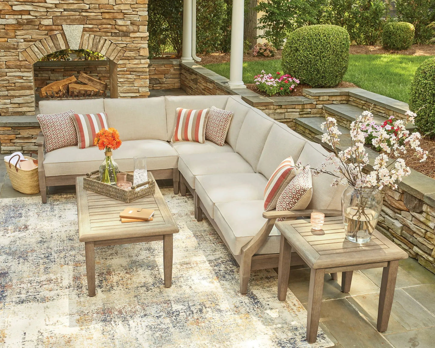 Clare View Outdoor Sectional with Eucalyptus Frame