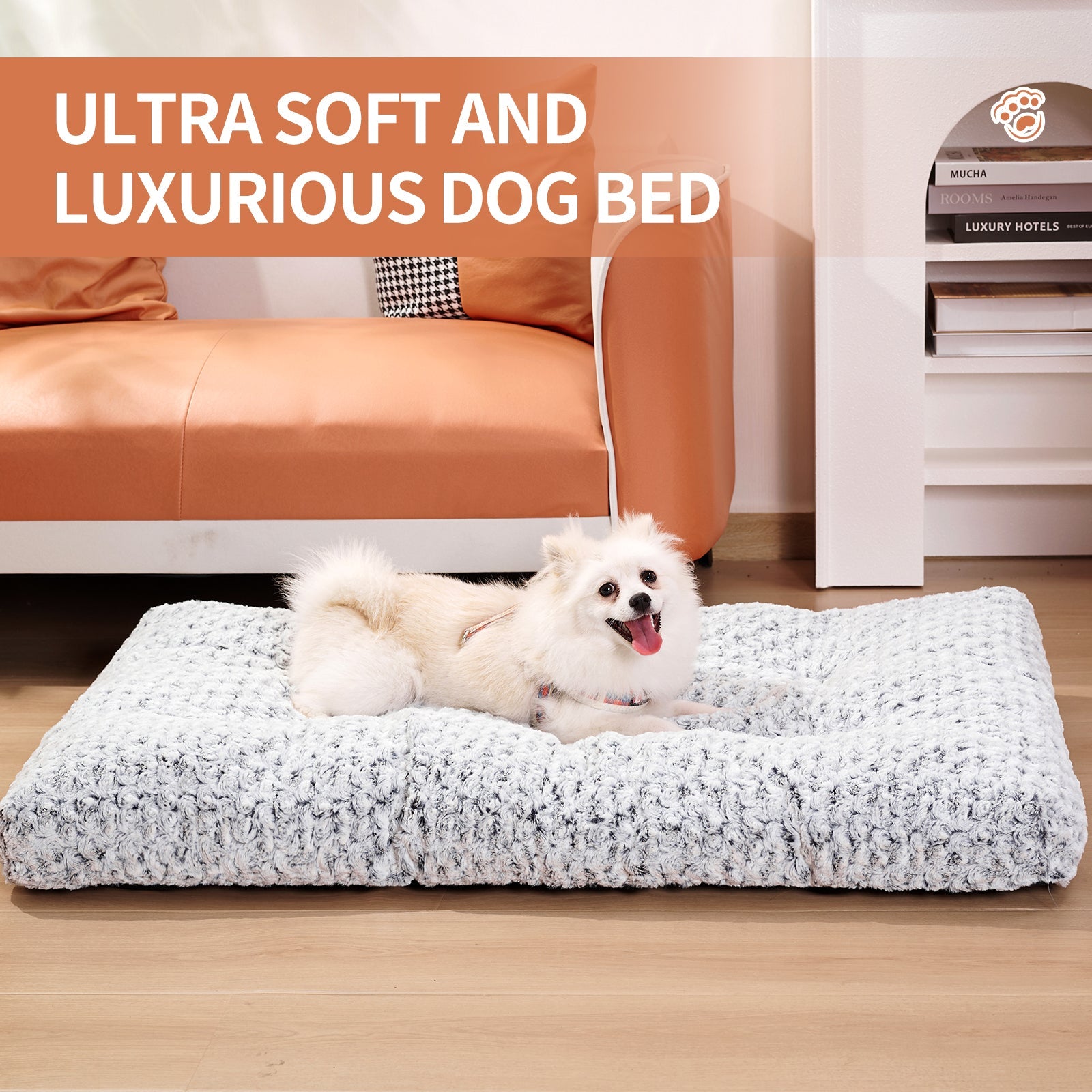 Rose velvet dog bed with thick plush mat, washable and fluffy on Tampa Home & Garden Store