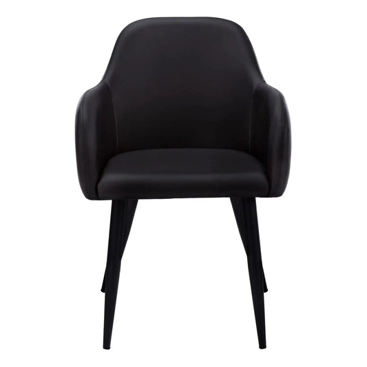 Dining chair set of 2 in black faux leather with curved back and slim legs, modern style on Tampa Home & Garden Store