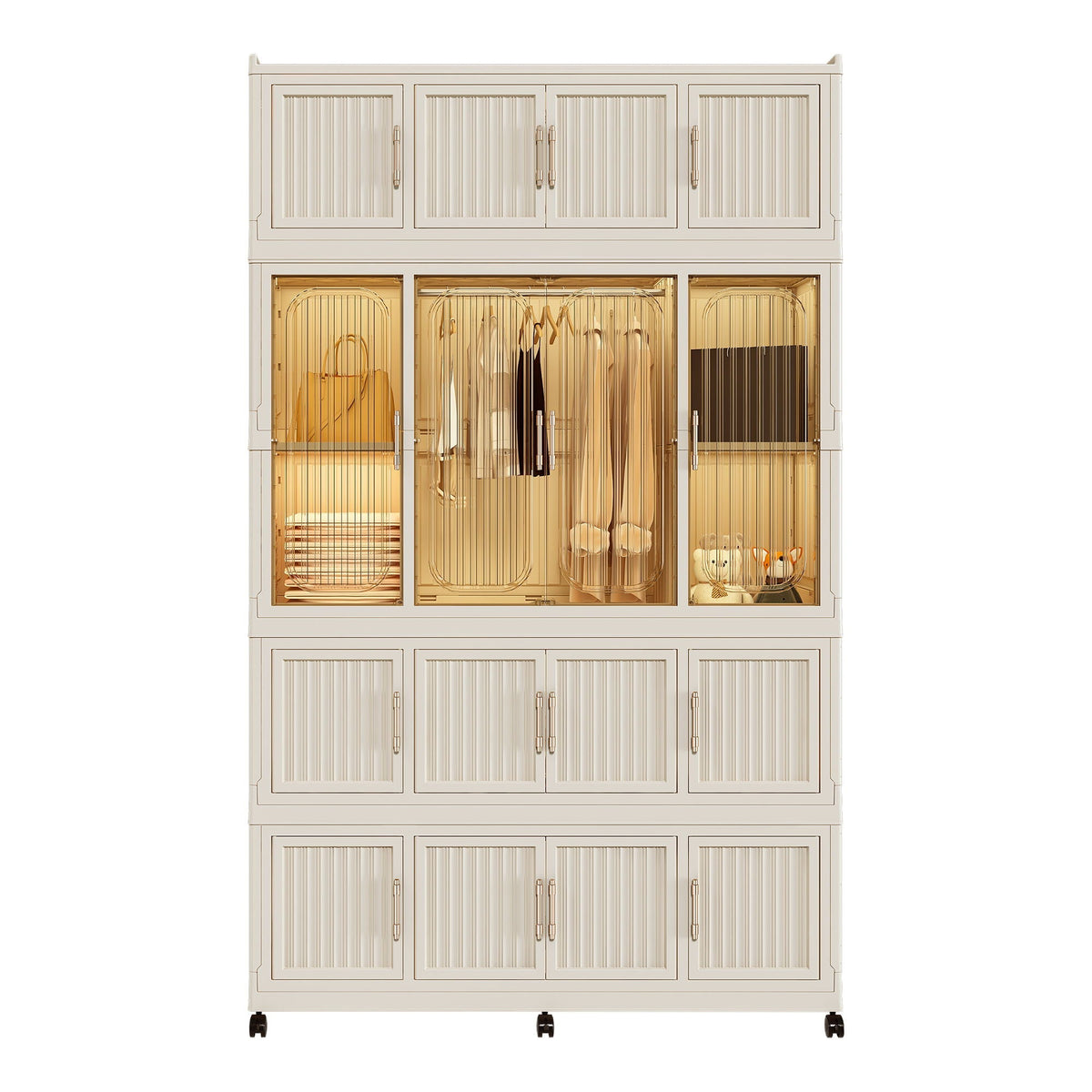 Portable wardrobe closet organizer creamy white with 17 magnetic doors, HouseOfZazla triple wardrobe on Tampa Home & Garden Store