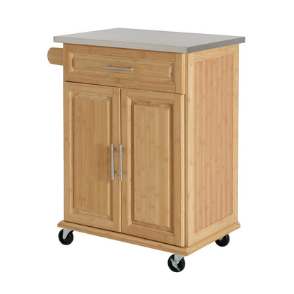Compact Bamboo Kitchen Cart and Stainless Steel