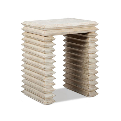 Geometric waterfall console table by HouseOfZazla, solid wood with light whitewashed finish on Tampa Home & Garden Store