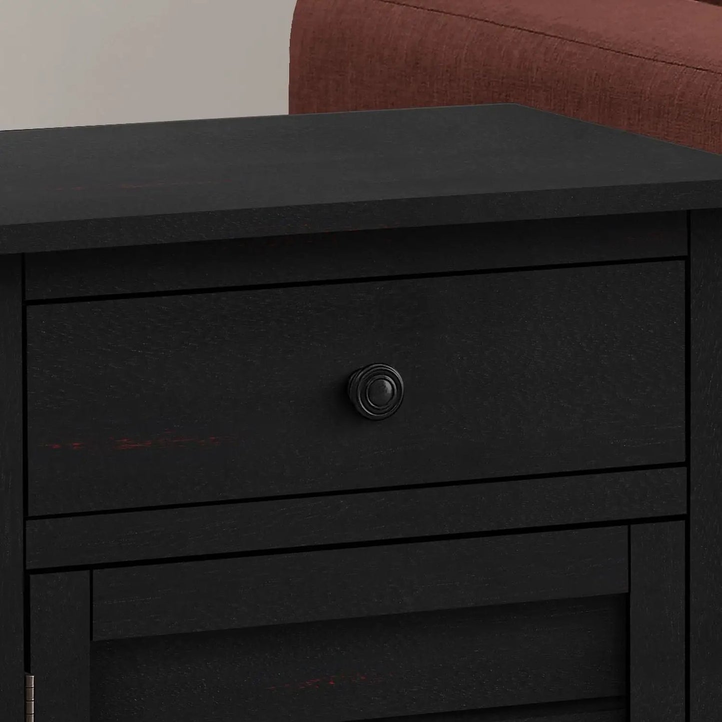 Accent nightstand in black wood finish with a single storage drawer and round knob by Unique Piece Furniture on Tampa Home & Garden Store