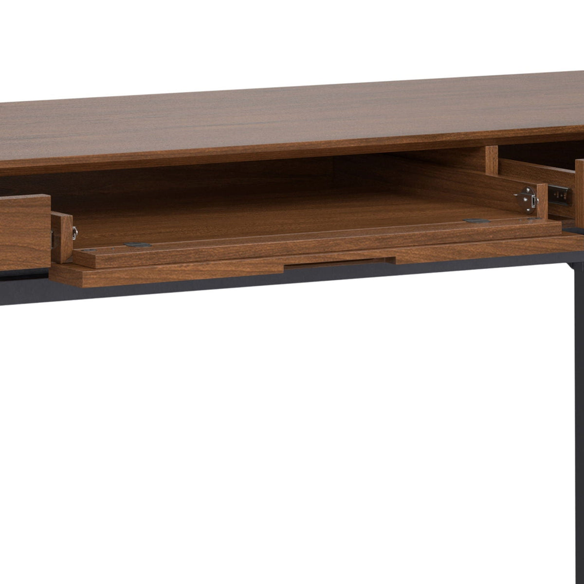 Mid Century Writing Desk With Storage in walnut finish with open shelf cabinet on Tampa Home & Garden Store