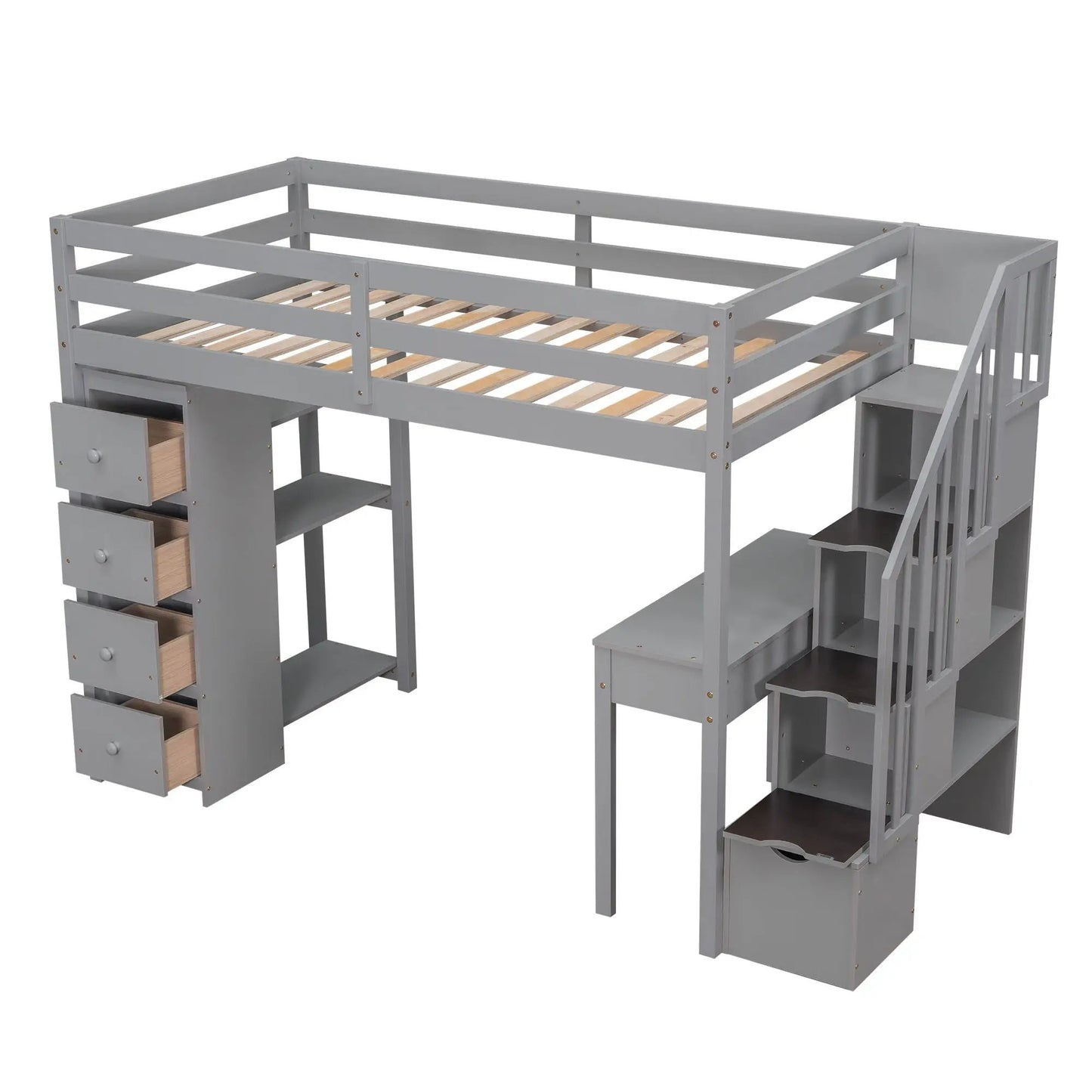Loft Bed with Storage Drawers Desk and Stairs