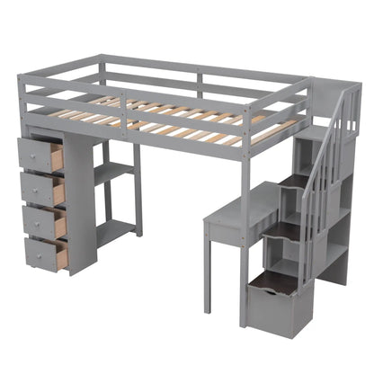 Loft Bed with Storage Drawers Desk and Stairs