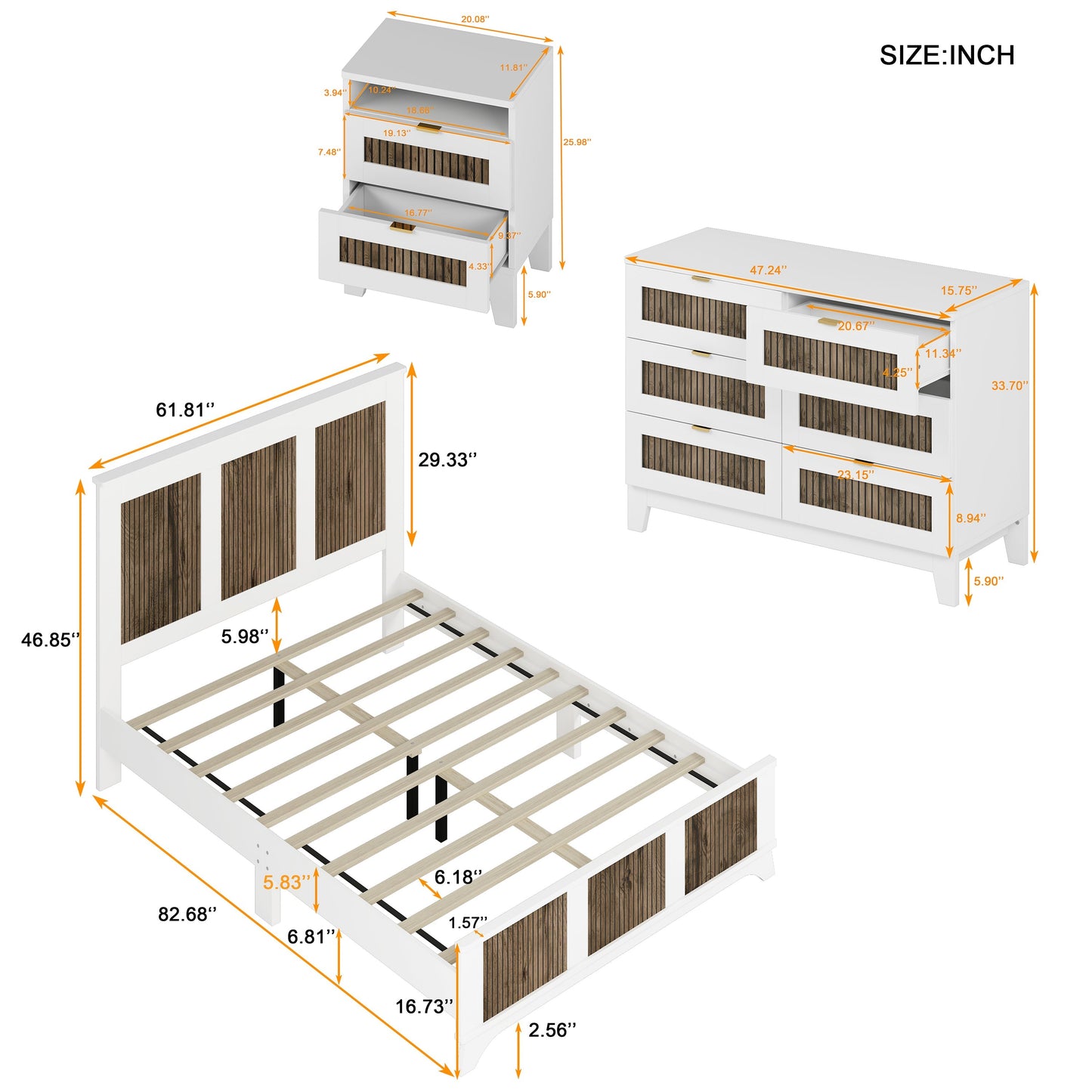 4-Piece Bedroom Set: Queen Farmhouse Platform Bed with Storage, white finish, wood panels on Tampa Home & Garden Store