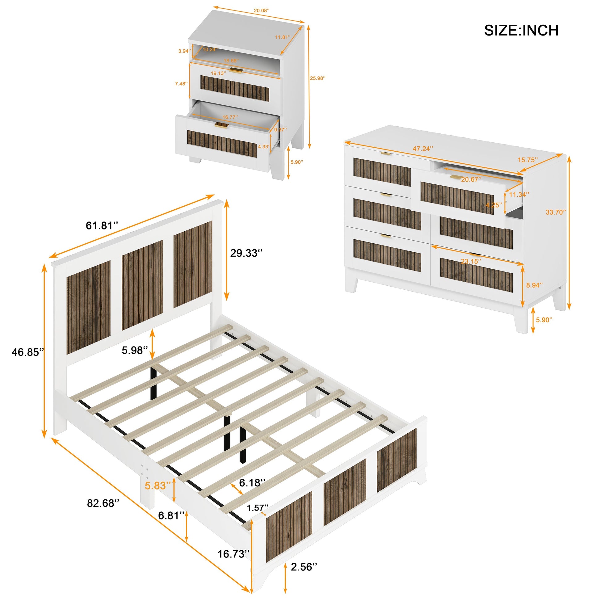 4-Piece Bedroom Set: Queen Farmhouse Platform Bed with Storage, white finish, wood panels on Tampa Home & Garden Store