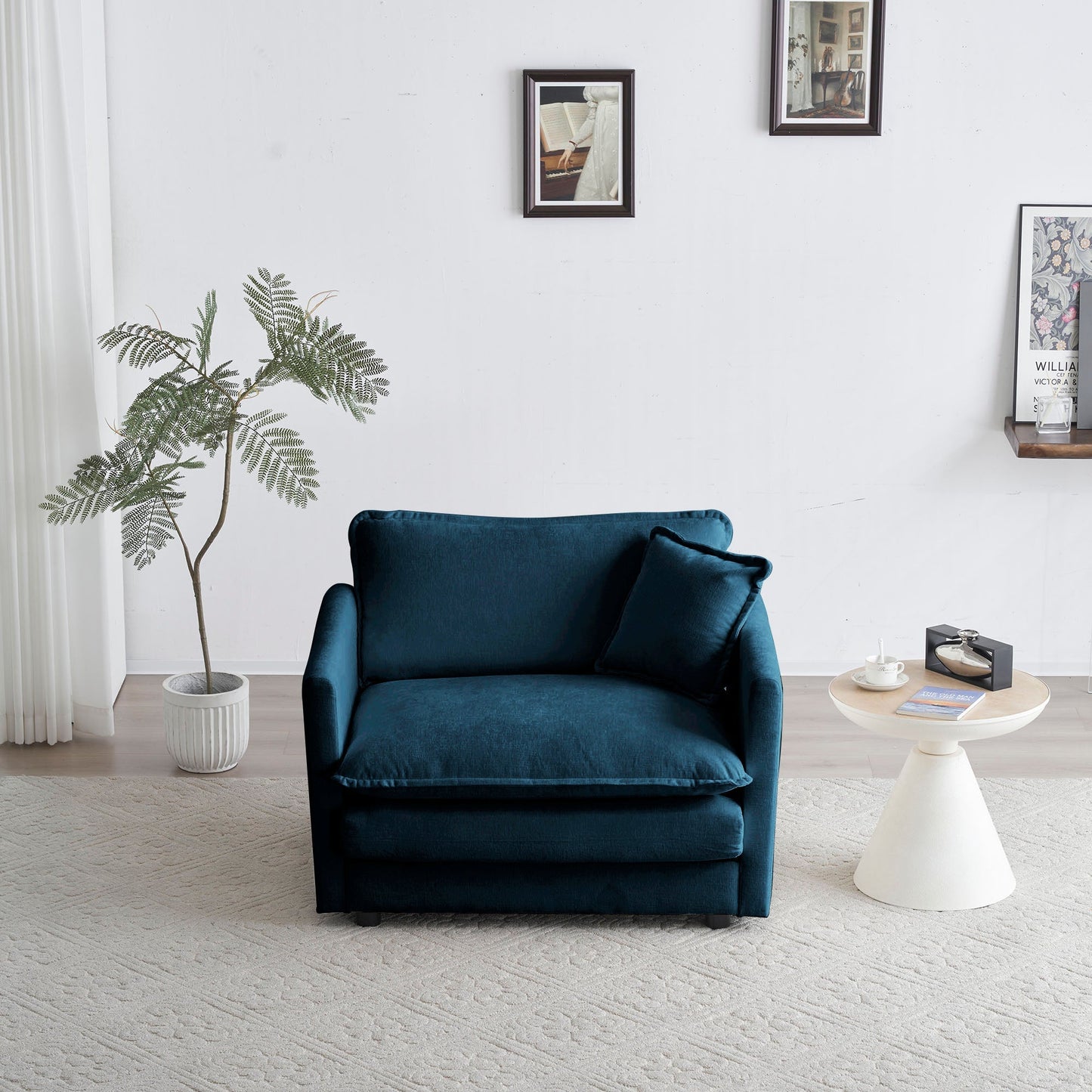 Comfy single-seat sofa reading armchair in blue chenille fabric accent chair on Tampa Home & Garden Store