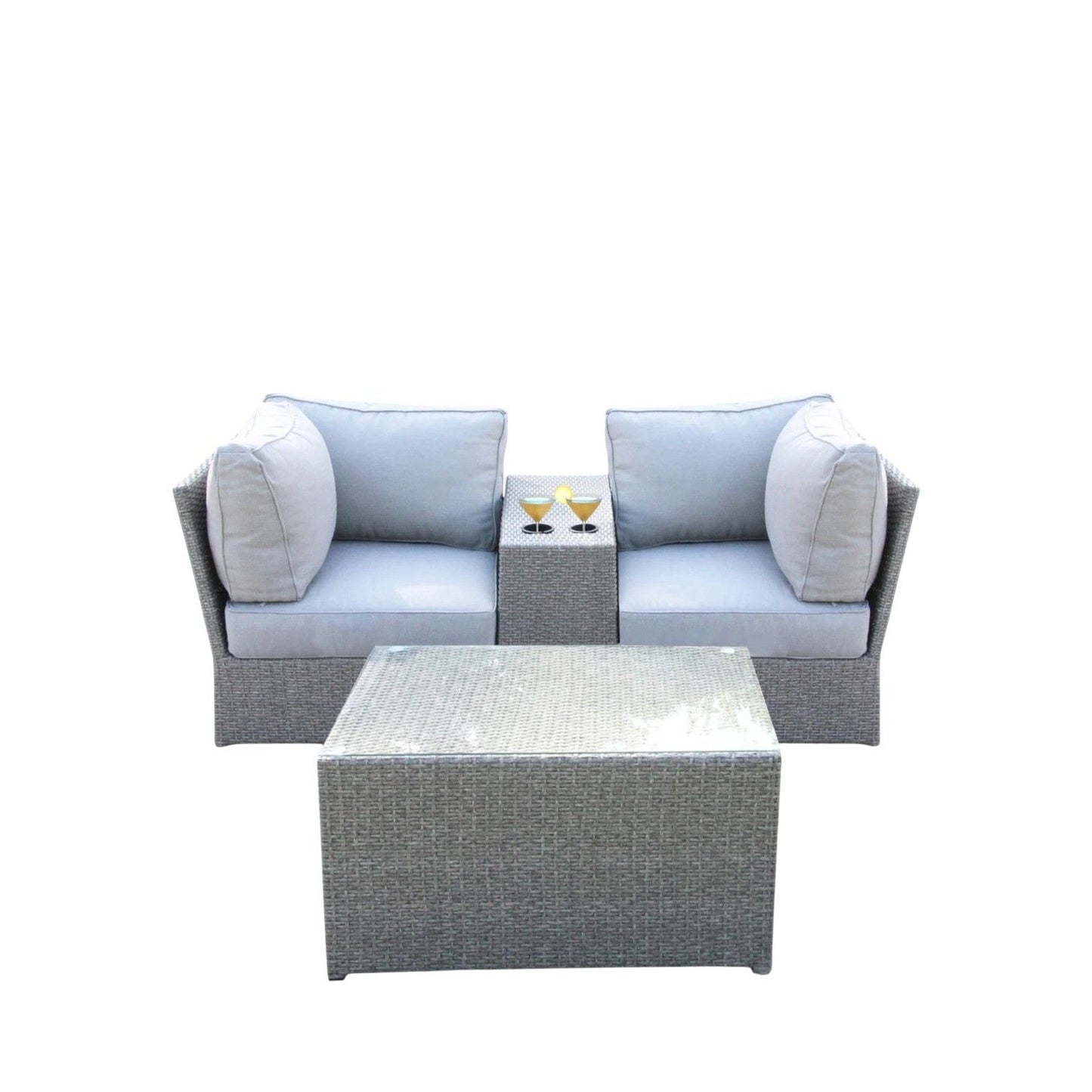2-Piece outdoor rattan sectional set with light gray cushions by Unique Piece Furniture on Tampa Home & Garden Store
