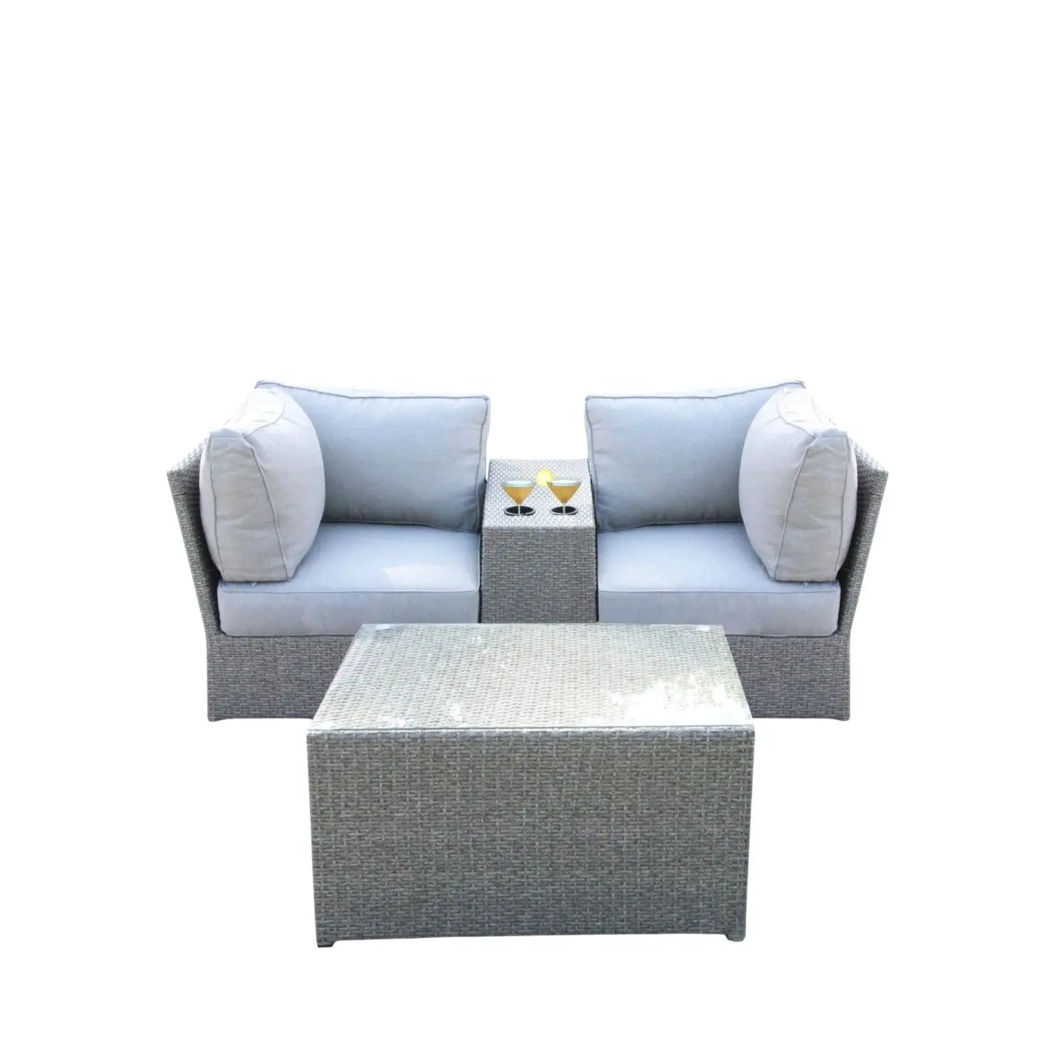2-Piece outdoor rattan sectional set with light gray cushions by Unique Piece Furniture on Tampa Home & Garden Store