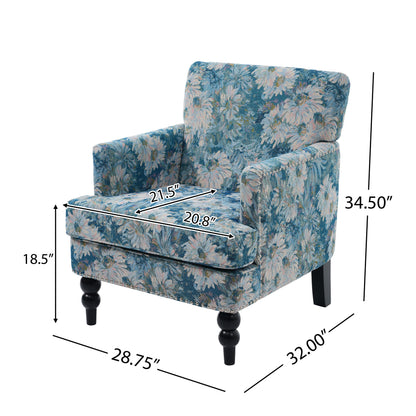 Harrison Tufted Club Chair blue floral fabric with nailhead trim by HouseOfZazla on Tampa Home & Garden Store