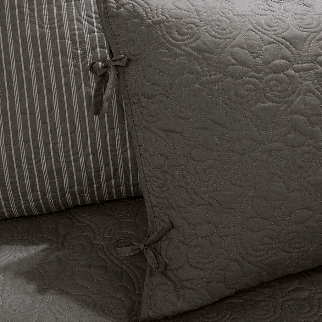 6pc Reversible Daybed Cover Set Dark gray quilted swirl motif and striped reverse HouseOfZazla on Tampa Home & Garden Store