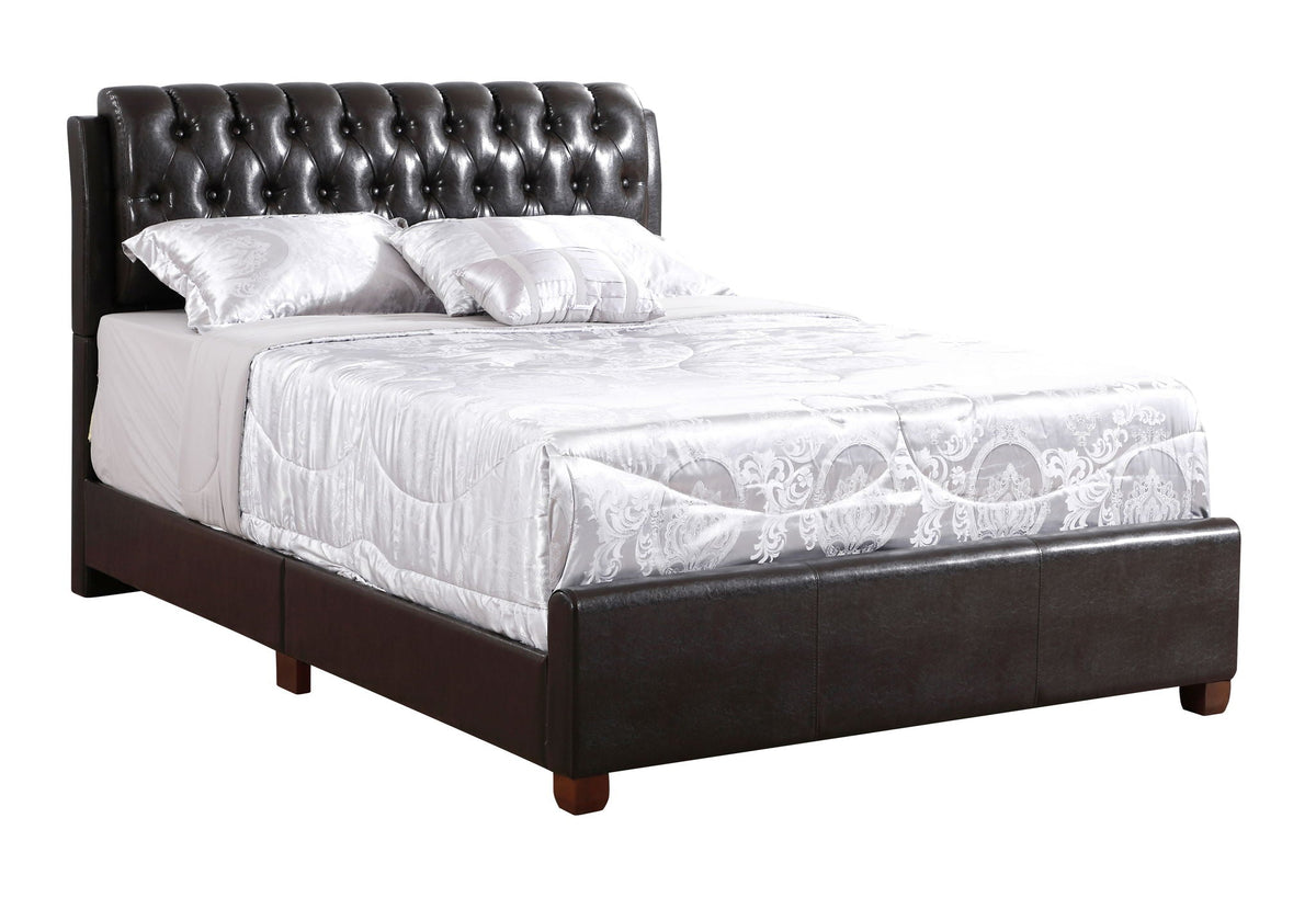 Tufted upholstered bed with dark brown faux leather headboard and base HouseOfZazla on Tampa Home & Garden Store
