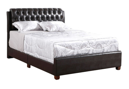 Tufted upholstered bed with dark brown faux leather headboard and base HouseOfZazla on Tampa Home & Garden Store
