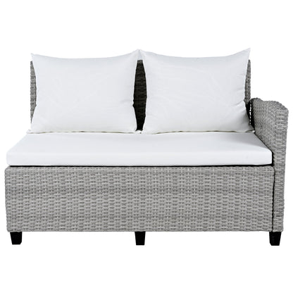 Tomax 5-Piece Outdoor Patio Rattan Sofa Set gray wicker with white cushions HouseOfZazla on Tampa Home & Garden Store
