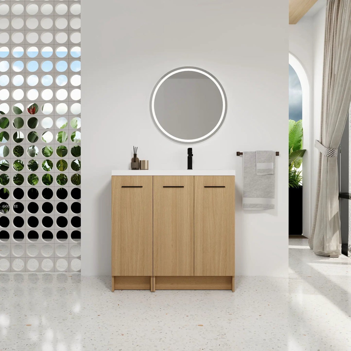 Wall Mounted Floating Vanity with Sink, 3 Doors
