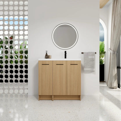 Wall Mounted Floating Vanity with Sink, 3 Doors