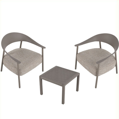 3-piece outdoor set by HouseOfZazla with taupe frames, beige cushions, perforated table on Tampa Home & Garden Store
