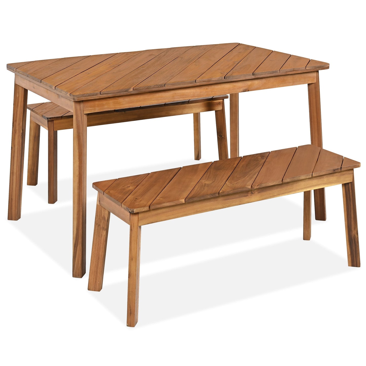 Go 3-Piece Acacia Wood Table Bench Dining Set with two benches by HouseOfZazla on Tampa Home & Garden Store