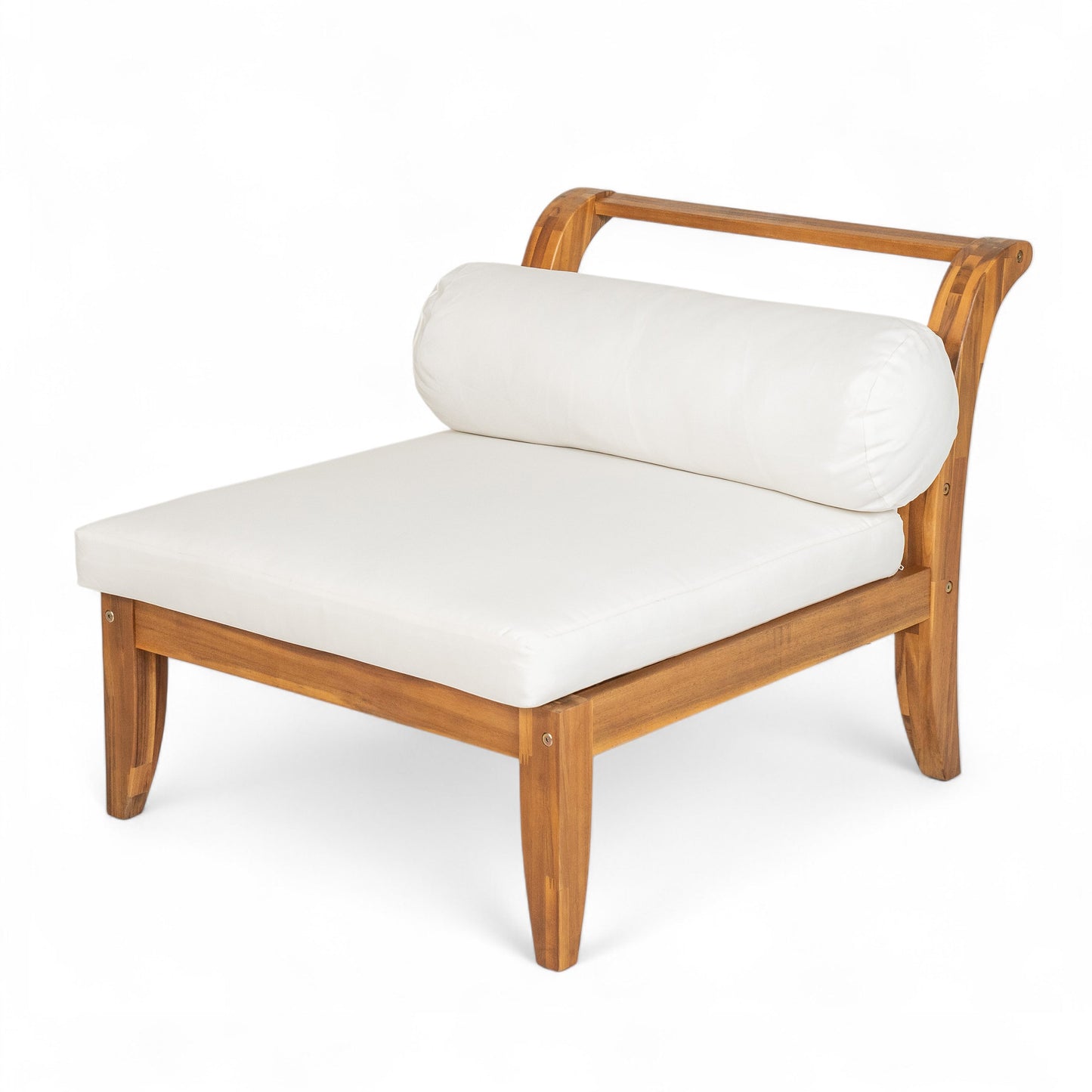 6-piece acacia outdoor modular sectional with daybed and tea table, white cushions, frame on Tampa Home & Garden Store