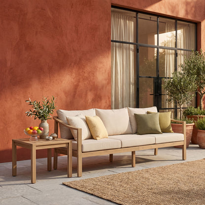 Outdoor Acacia Wood Sofa with Beige Cushions