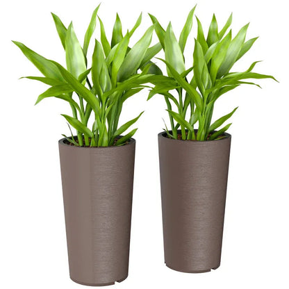 Tall stackable planters set of 2 in brown textured finish with green leafy plants HouseOfZazla on Tampa Home & Garden Store